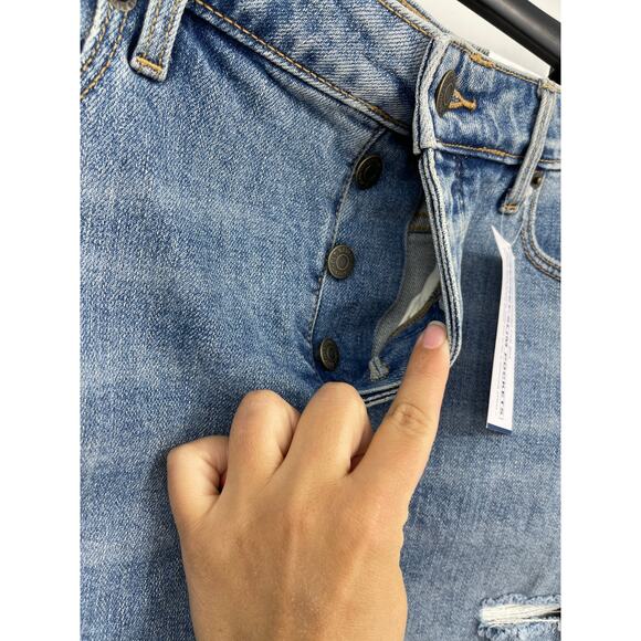 Old Navy Blue Denim High Waisted Button Fly Ripped Cut Off Jean Skirt NEW Size 8 - Picture 3 of 11